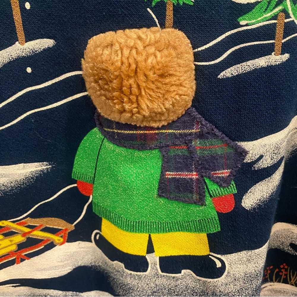 Vintage 90s Teddy Bear Sledding Snow Scene Christmas Nightgown Nightshirt Pajama - Picture 9 of 17
